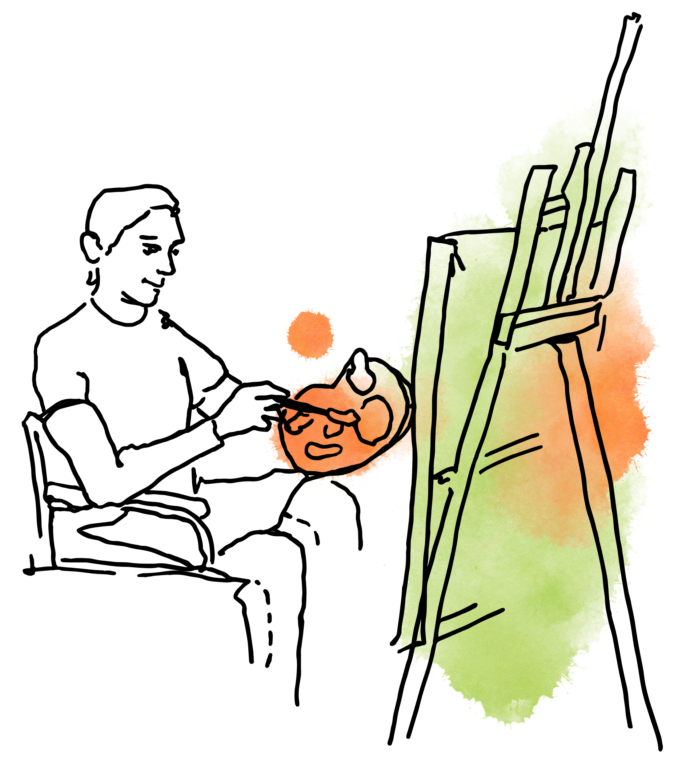 Illustration på en man som målar på ett staffli.