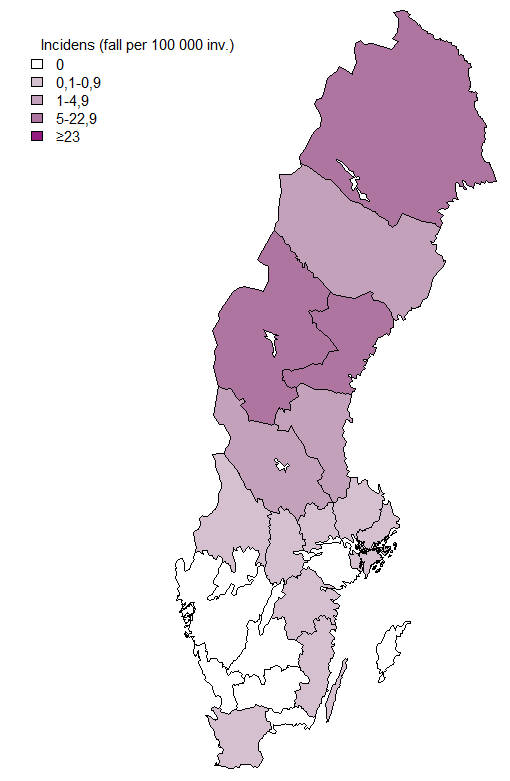 Incidensen &auml;r h&ouml;gst i de nordligaste delarna av landet.
