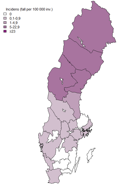 Incidensen &auml;r h&ouml;gst i de nordligaste delarna av landet.