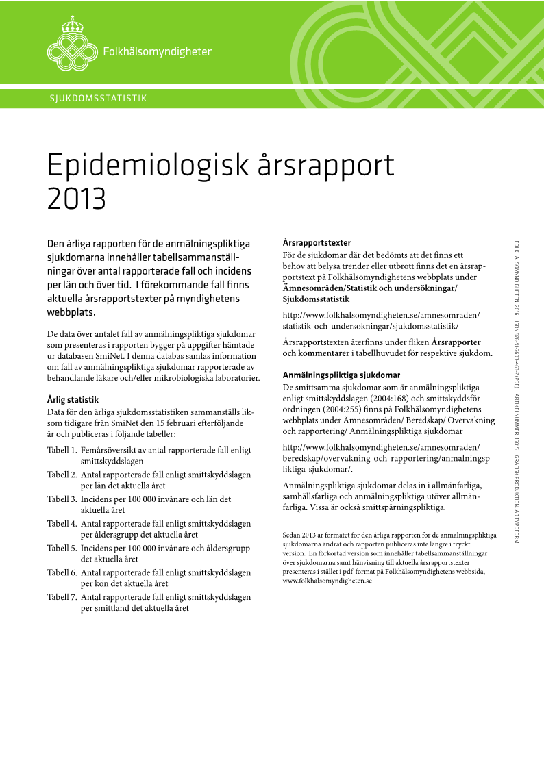 Epidemiologisk årsrapport 2013