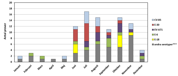 Diagram över antal typade enterovirusprover per månad