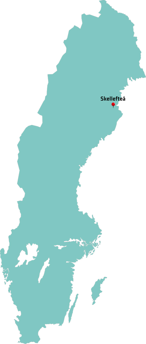 Karta med nål som pekar ut Skelleteå