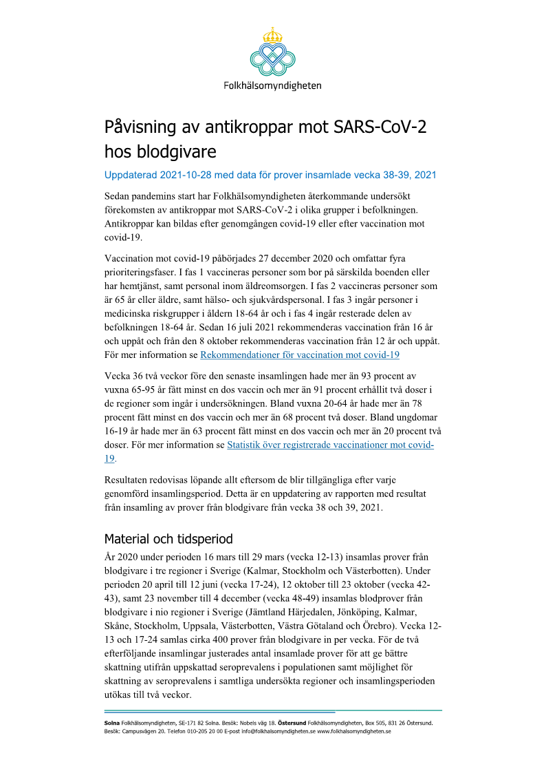 Påvisning av antikroppar mot SARS-CoV-2 hos blodgivare