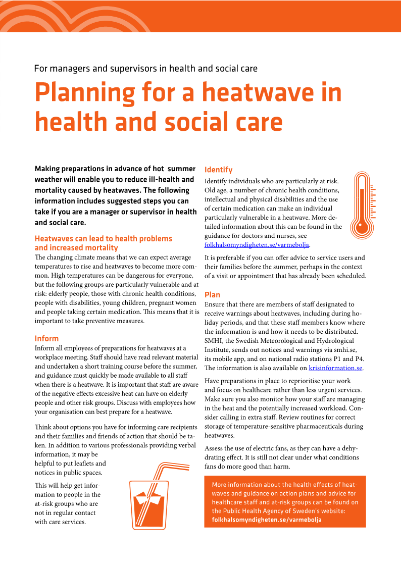 Planning for a heatwave in health and social care – For managers/supervisors in health and social care