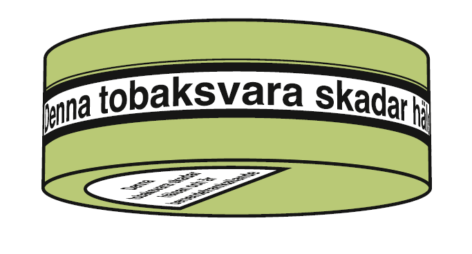 Hälsovarningar återfinns på förpackningens banderoll och på botten till förpackningen.
