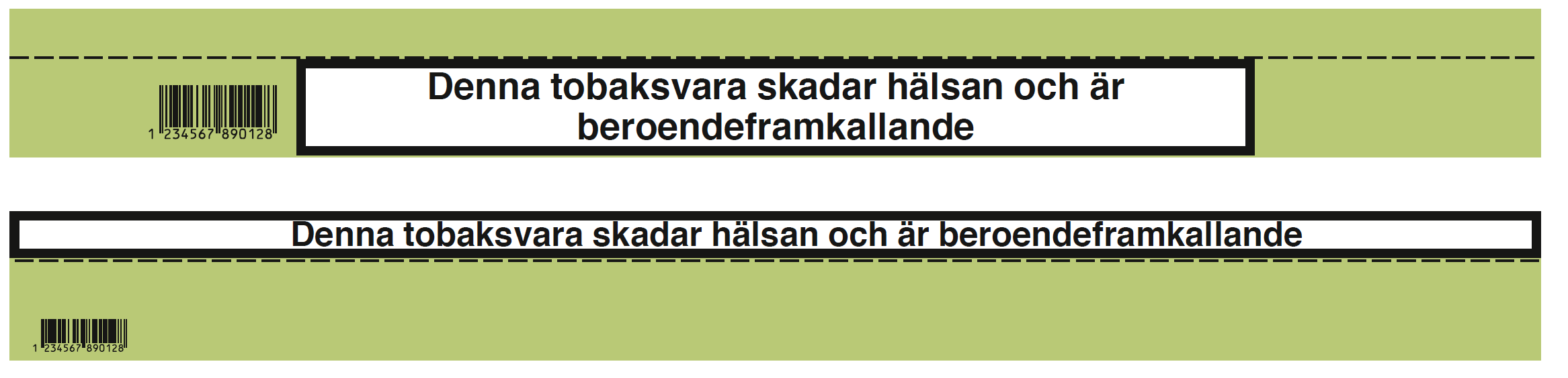 Hälsovarningen återfinns antingen över eller under den streckade linjen som visar vart locket öppnas.