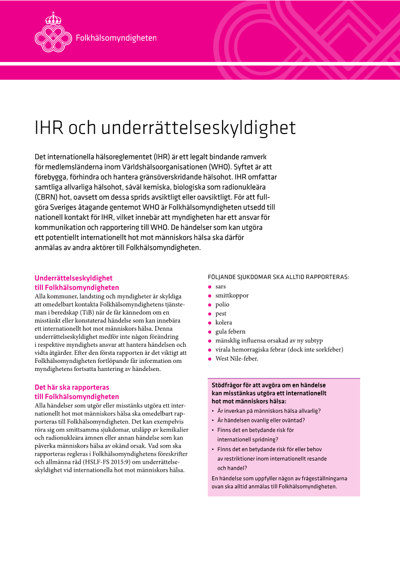 IHR och underrättelseskyldighet