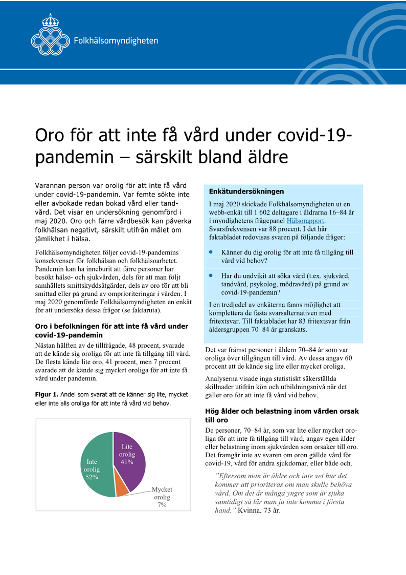 Oro för att inte få vård under covid-19-pandemin – särskilt bland äldre