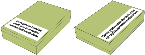 Health warnings placed on the bottom and lid of the package and parallel to the short or long side of the package