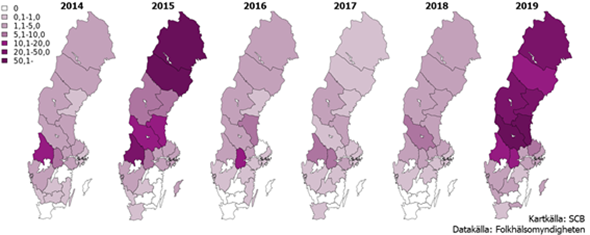 2019 fanns de smittade från svealand och uppåt i Sverige.