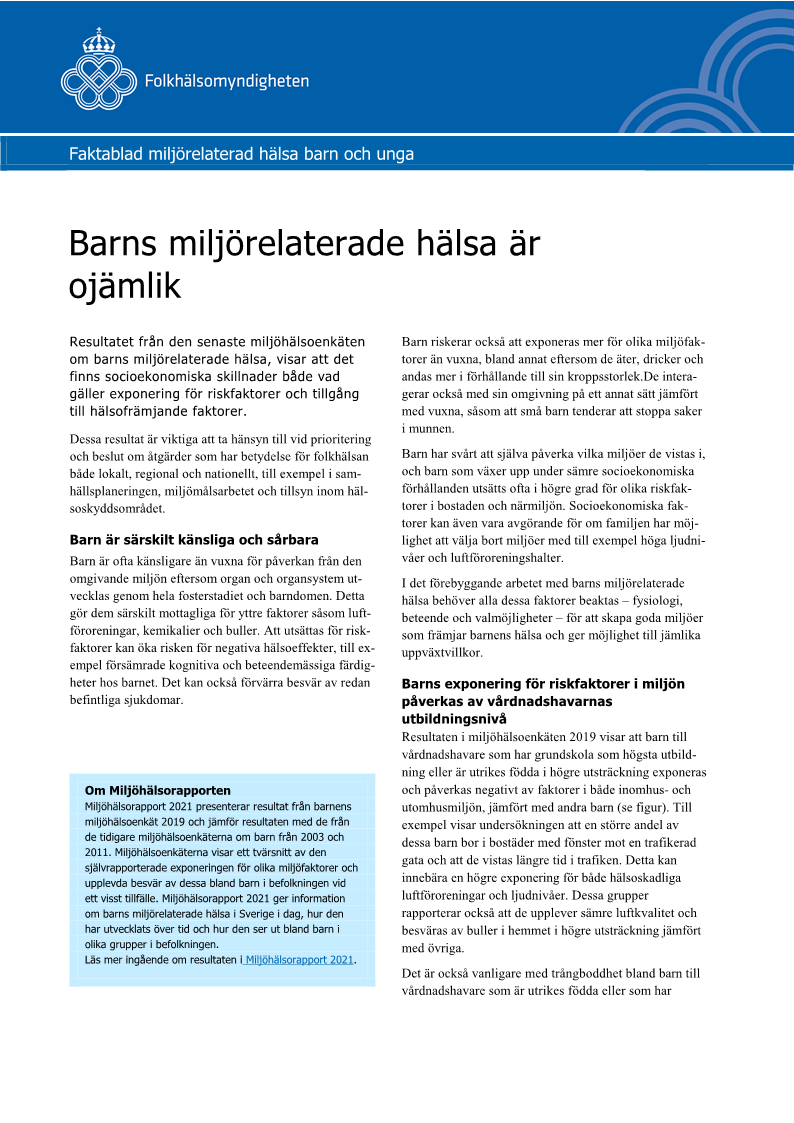 Barns miljörelaterade hälsa är ojämlik