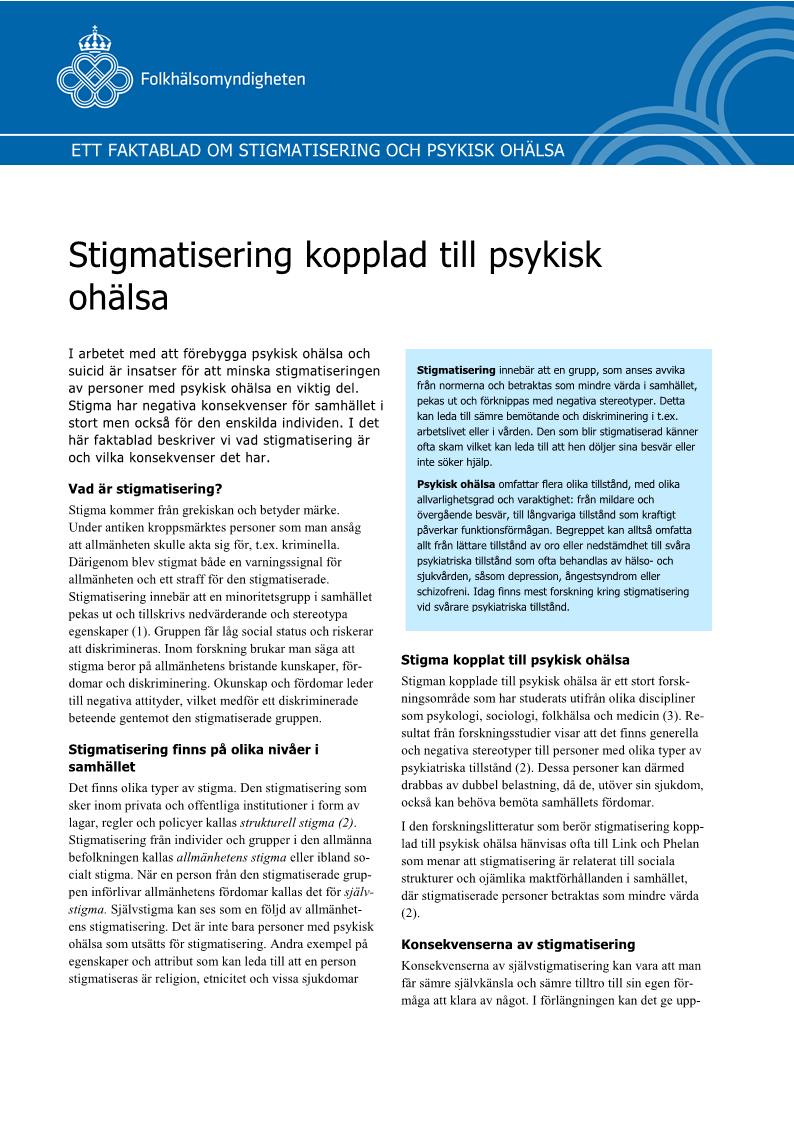 Stigmatisering kopplad till psykisk ohälsa