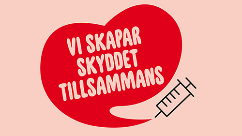 en spruta skapar ett rött hjärta med texten vi skapar skyddet tillsammans