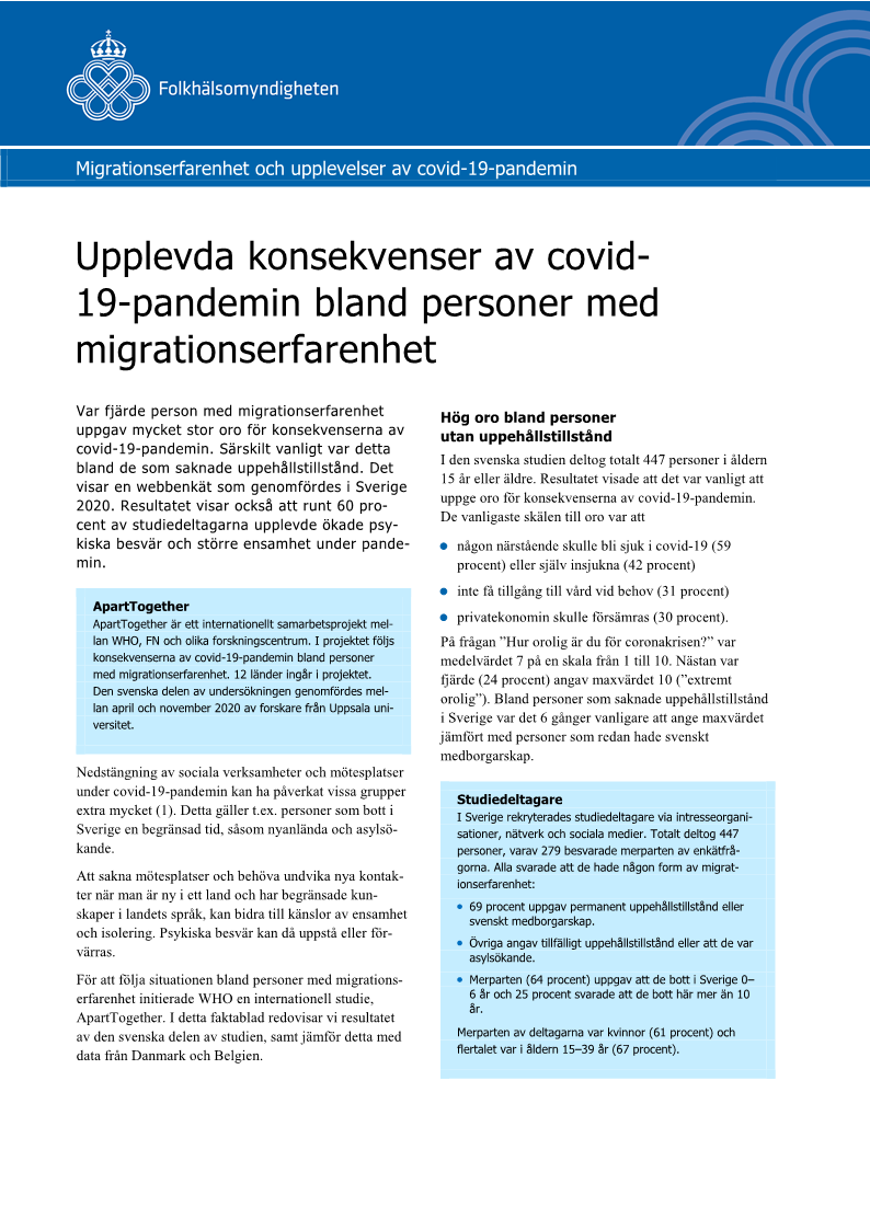 Upplevda konsekvenser av covid-19-pandemin bland personer med migrationserfarenhet