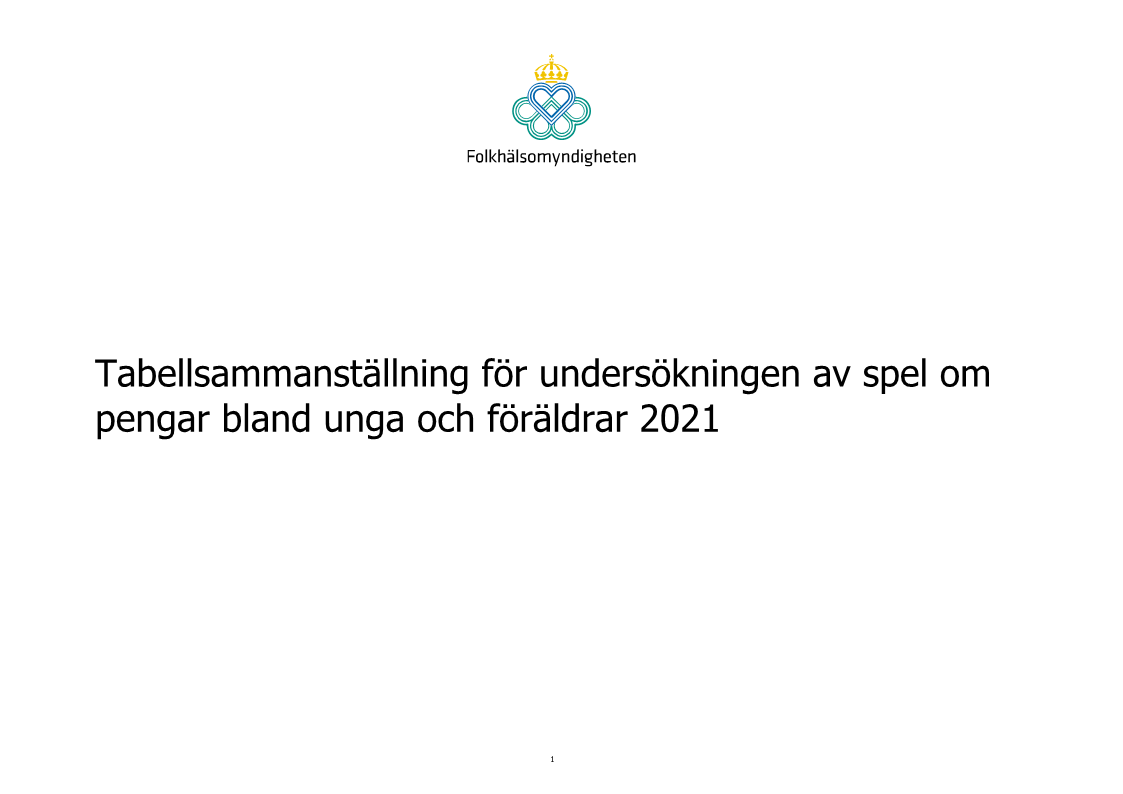 Tabellsammanställning för undersökningen av spel om pengar bland unga och föräldrar 2021