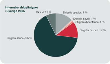 Shigella sonnei är vanligast vid inhemsk shigellasmitta