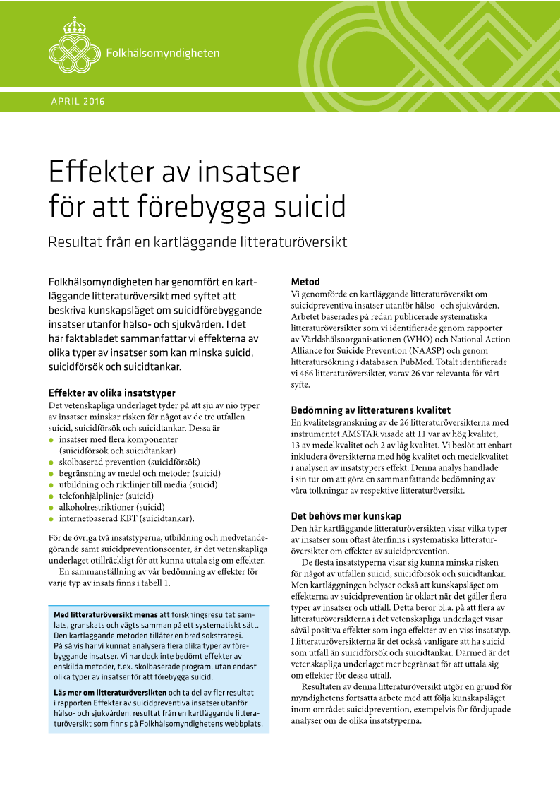 Effekter av insatser för att förebygga suicid