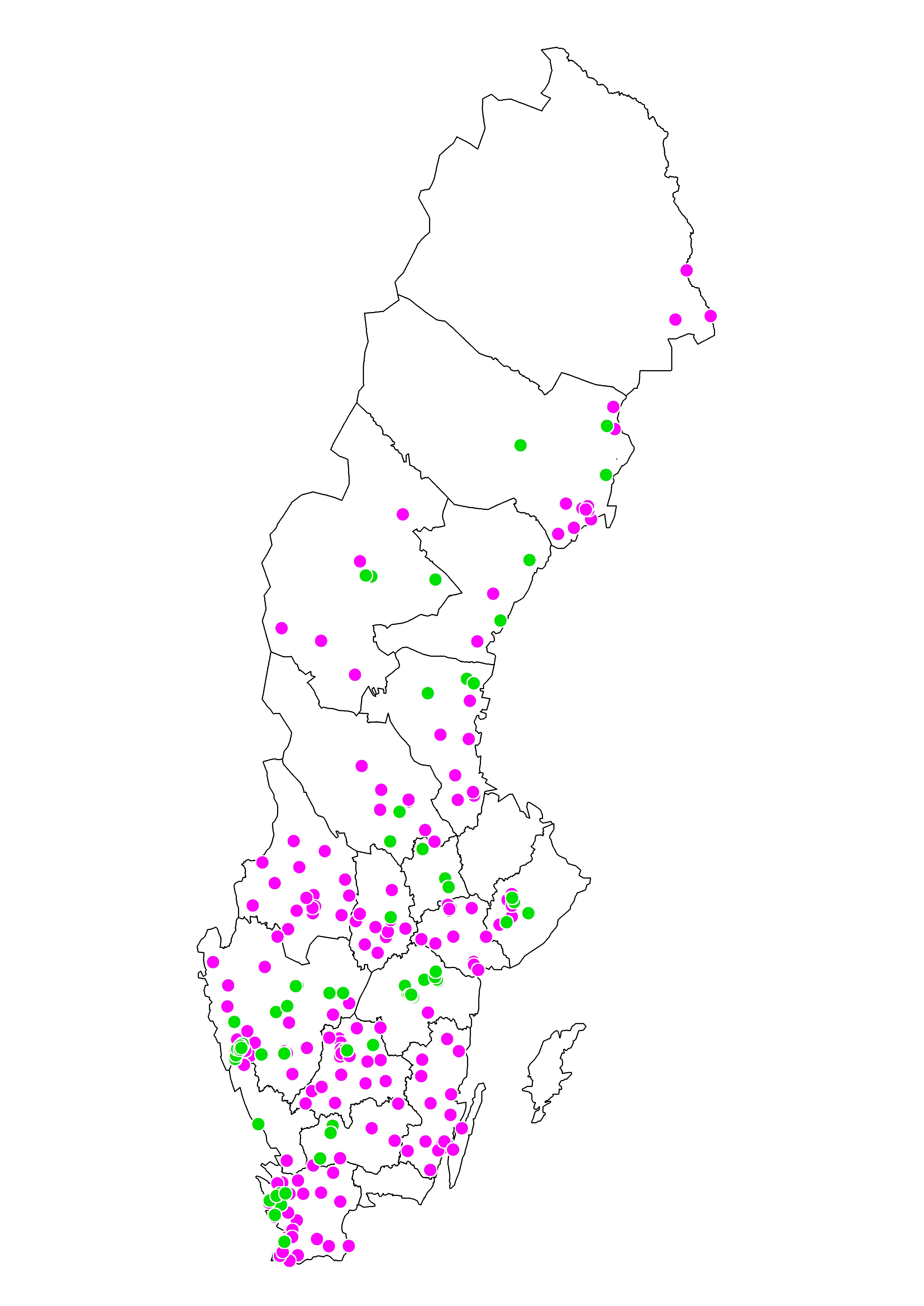 Verksamhetsformerna finns i alla regioner förutom tre; Region Blekinge, Region Gotland och Region Uppsala.
