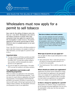 Wholesalers must now apply for a permit to sell tobacco