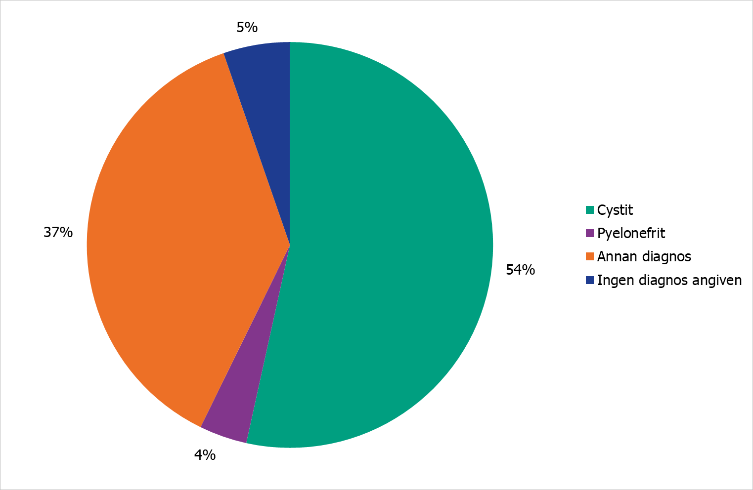 Cirkeldiagram som visar fördelning av diagnoser för de antibiotikabehandlingar som ges för infektionsbehandling av urinvägarna.