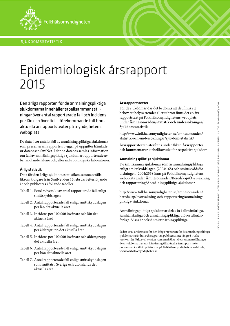 Epidemiologisk årsrapport 2015