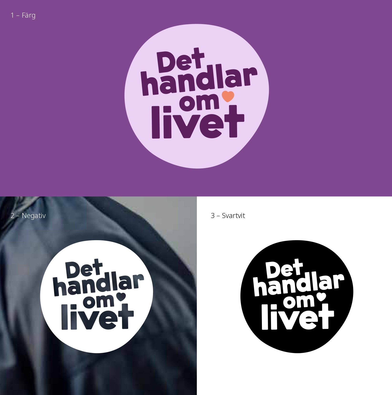 Olika varianter av ordbilden, färg svart/vit och negativ