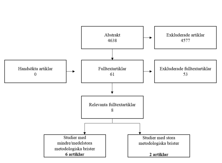 Bild som visar flödesschema över litteratursökning och relevansbedömning. 