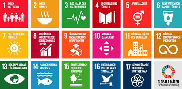 Bilden illustrerar de 17 målen inom Agenda 2030.