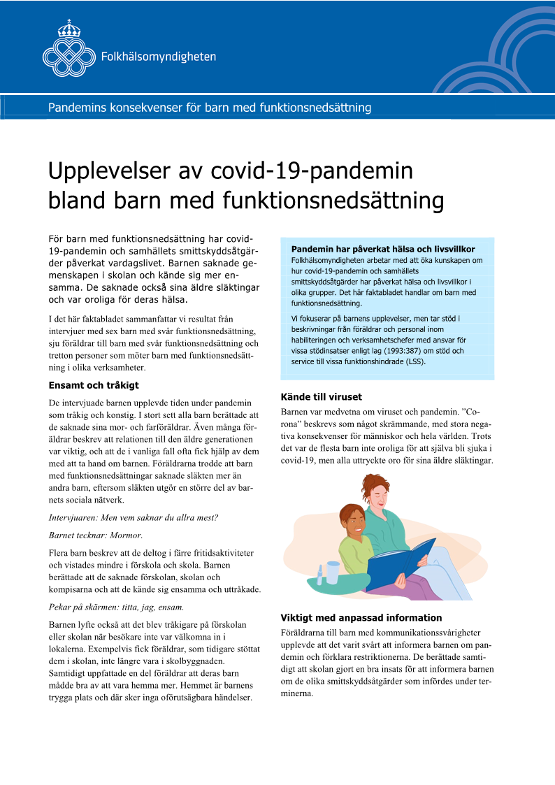 Upplevelser av covid-19-pandemin bland barn med funktionsnedsättning
