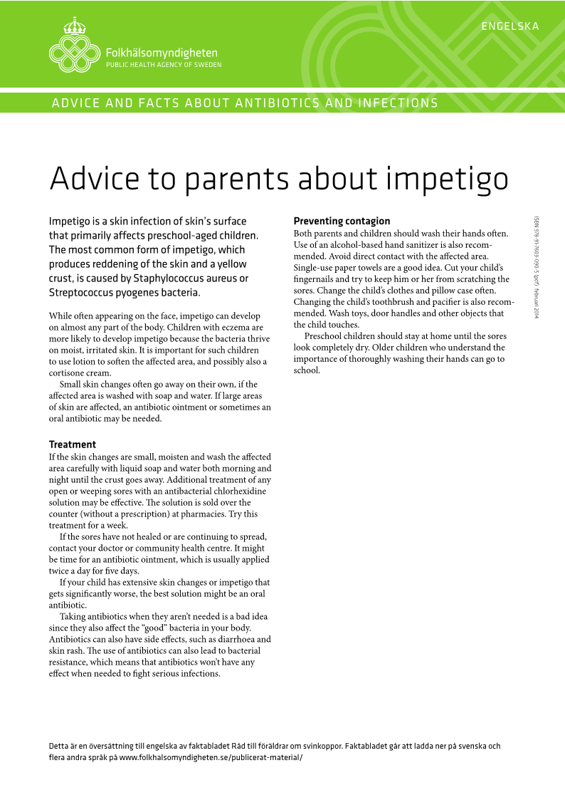 Advice and facts about antibiotics and infections – Advice to parents about impetigo