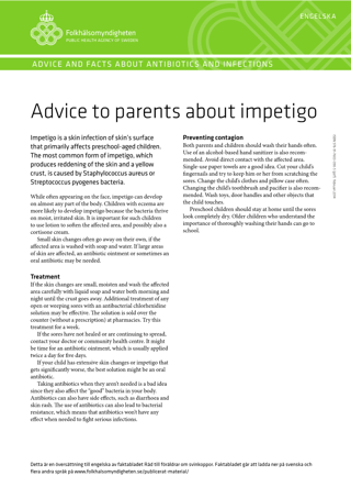 Advice and facts about antibiotics and infections – Advice to parents about impetigo