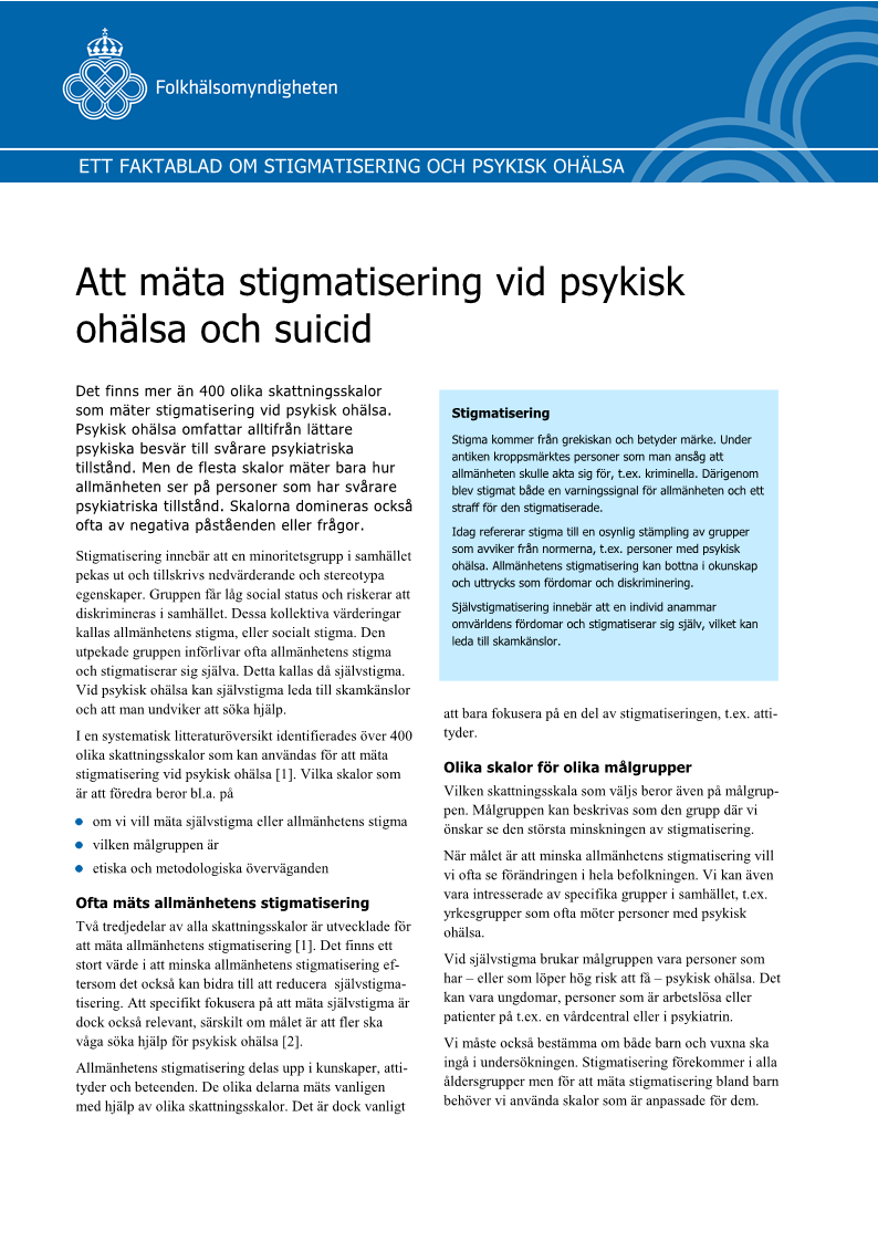Att mäta stigmatisering vid psykisk ohälsa och suicid
