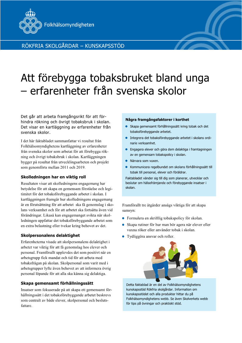 Att förebygga tobaksbruket bland unga – erfarenheter från svenska skolor