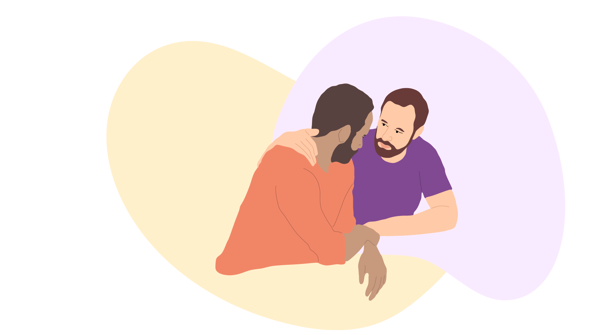 Teckning av tv&aring; m&auml;n som h&aring;ller om varandra