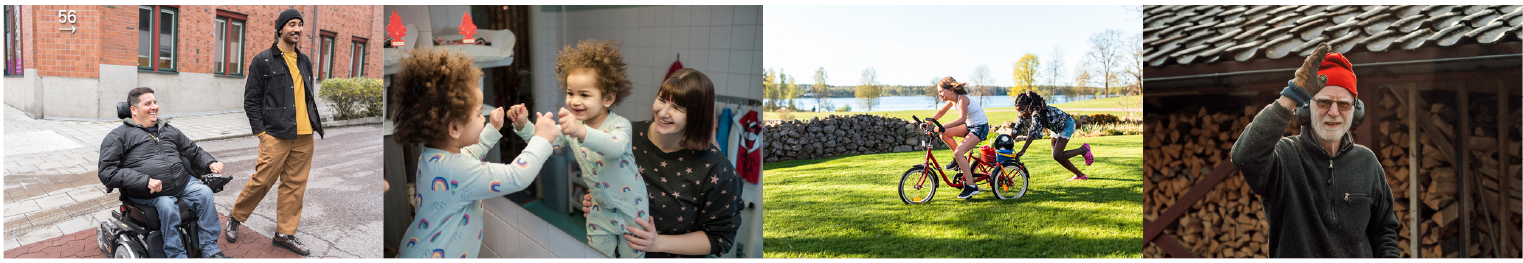 Fyra bilder på människor i olika miljöer